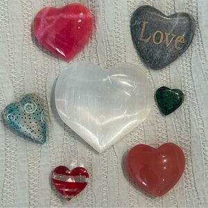 Assorted Heart-Shaped Decorative Crystal, Stone & Glass Set
